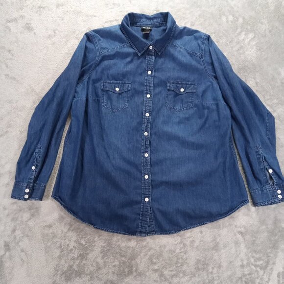 Torrid Denim Shirt Women Plus 1X Blue Button Up Long Sleeve Casual 100% Cotton - Picture 1 of 11